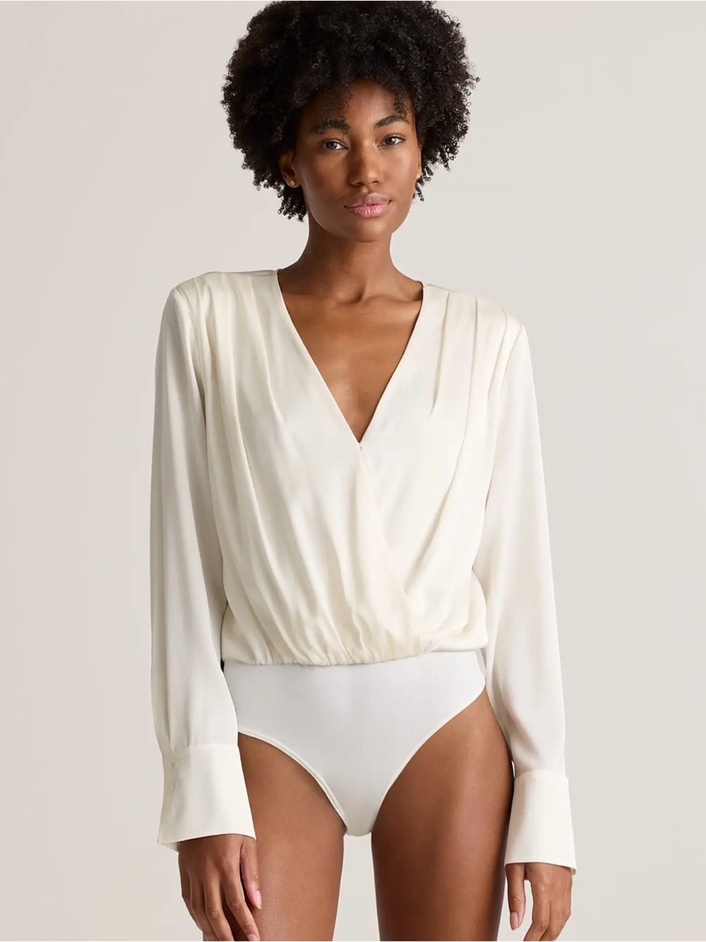 Quince Washable Stretch Silk Surplice Bodysuit